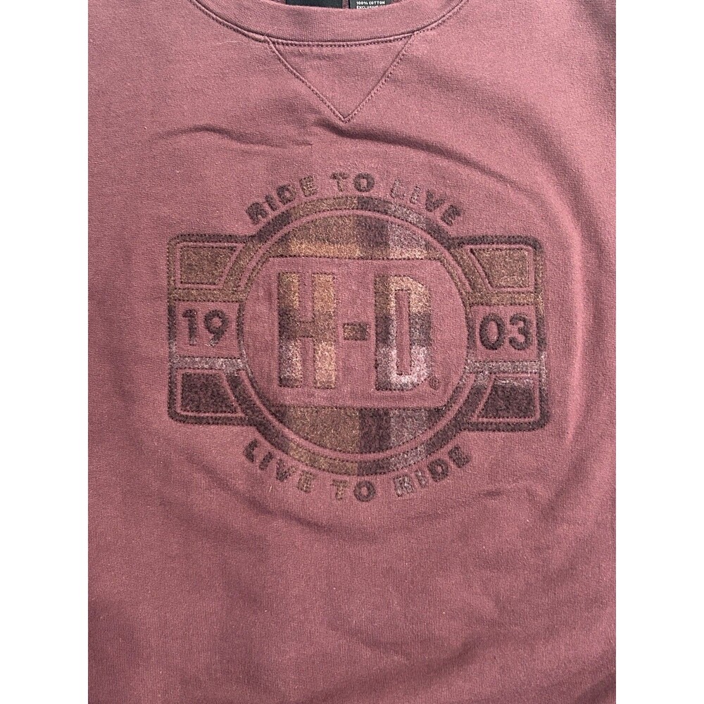 Harley Davidson Women's Pullover Crew Neck Plaid Wool Inlay Maroon Size S B14